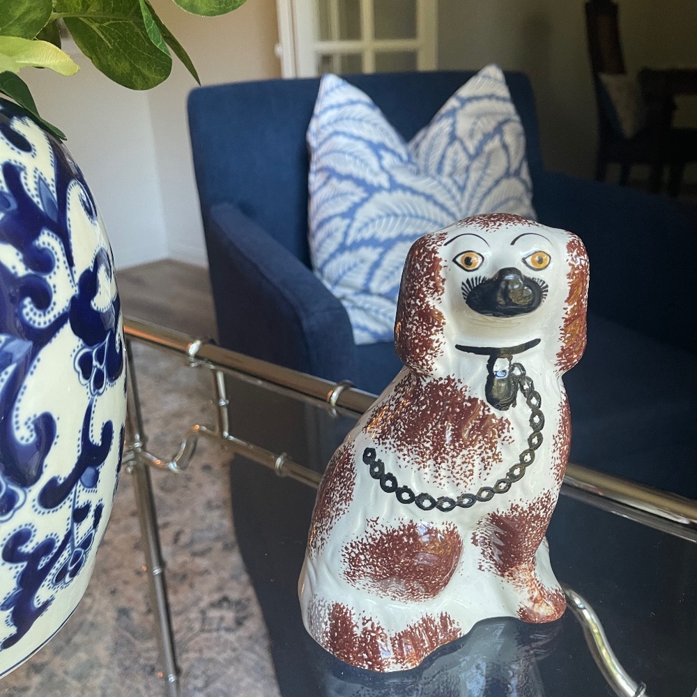 Antique English Red & White Staffordshire Spaniel Wally Dog Vintage Chinoiserie